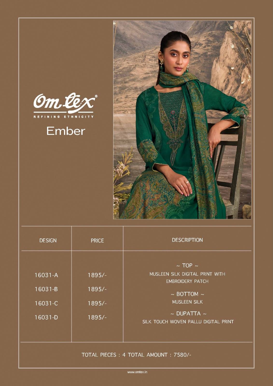 EMBER By Om Tex 16031 SERIES Beautiful Festive Suits Stylish Colorful Fancy Casual Wear & Ethnic Wear MUSLEEN SILK Dresses At Wholesale Price